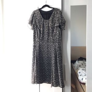 Anna Sui patterned black and gray silk dress